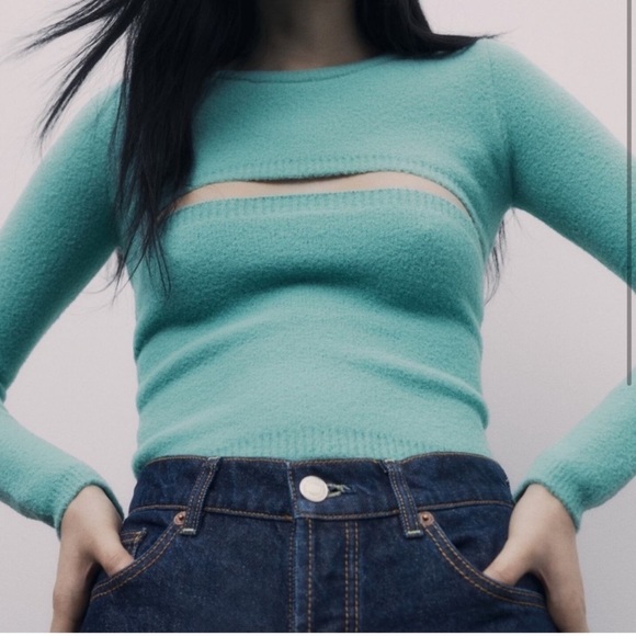 π¬ ZARA AQUA BLUE KNIT STRAPLESS CROP TOP! - Picture 10 of 12